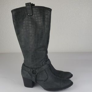 Born Western Boots Embossed Leather Black Croc